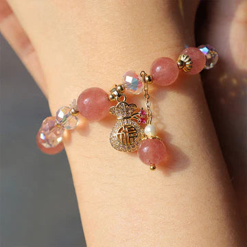 Buddha Stones "Wishing Love and Sweet Blessings"Strawberry Quartz Bracelet