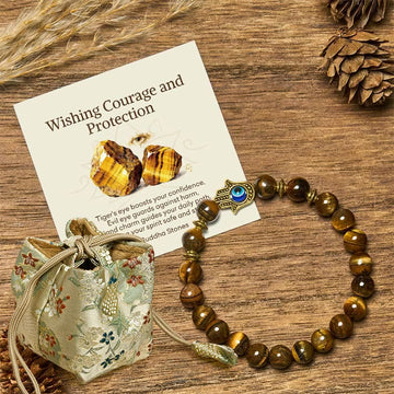Buddha Stones "Wishing Courage and Protection" Tiger Eye Bracelet