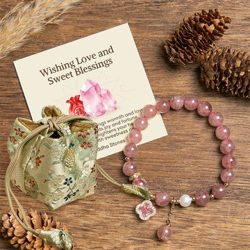 Buddha Stones "Wishing Love and Sweet Blessings" Quartz Bracelet