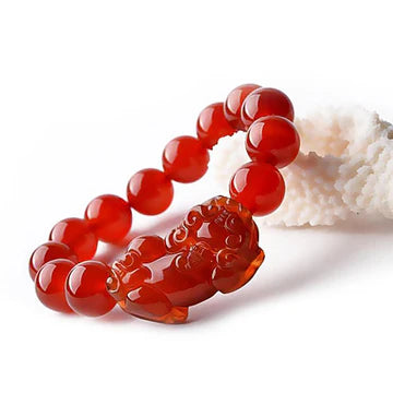 Buddha Stones Red Agate Lucky Pixiu Wealth Luck Bracelet