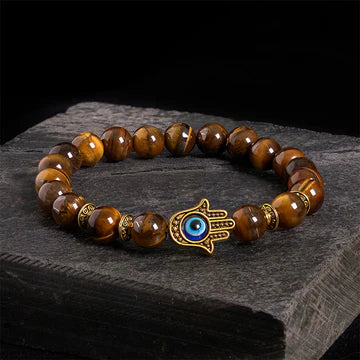 Buddha Stones "Wishing Courage and Protection" Tiger Eye Bracelet