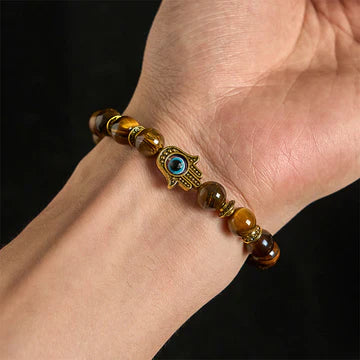 Buddha Stones "Wishing Courage and Protection" Tiger Eye Bracelet