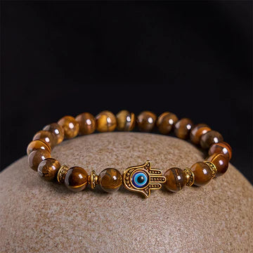 Buddha Stones "Wishing Courage and Protection" Tiger Eye Bracelet