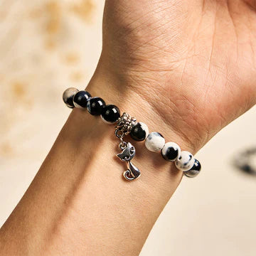 Buddha Stones "Sending Love and Joy to Your Cat" Cat Agate Bracelet