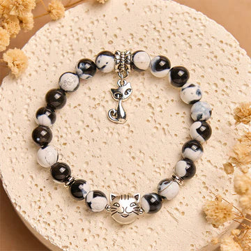 Buddha Stones "Sending Love and Joy to Your Cat" Cat Agate Bracelet
