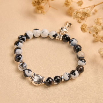 Buddha Stones "Sending Love and Joy to Your Cat" Cat Agate Bracelet