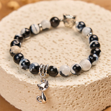 Buddha Stones "Sending Love and Joy to Your Cat" Cat Agate Bracelet