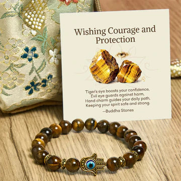 Buddha Stones "Wishing Courage and Protection" Tiger Eye Bracelet