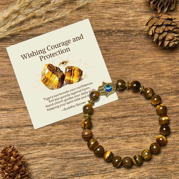 Buddha Stones "Wishing Courage and Protection" Tiger Eye Bracelet