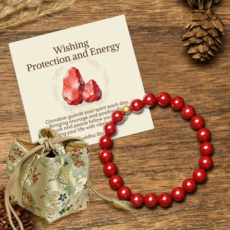 Buddha Stones "Wishing Protection and Energy" Cinnabar Bracelet