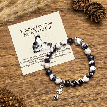 Buddha Stones "Sending Love and Joy to Your Cat" Cat Agate Bracelet