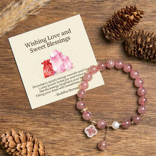 Buddha Stones "Wishing Love and Sweet Blessings" Quartz Bracelet