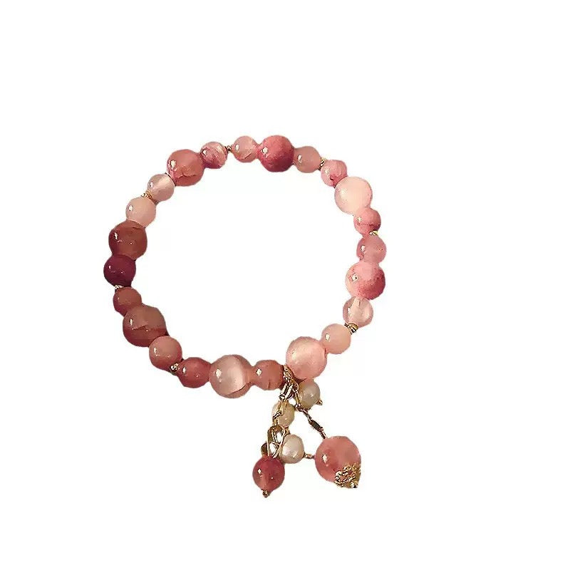 Buddha Stones "Wishing Love and Sweet Blessings"Strawberry Quartz Bracelet