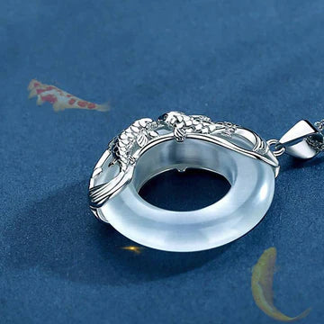 Buddha Stones Natural White Jade Koi Lucky Necklace