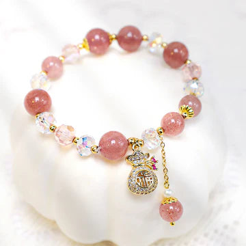 Buddha Stones "Wishing Love and Sweet Blessings"Strawberry Quartz Bracelet
