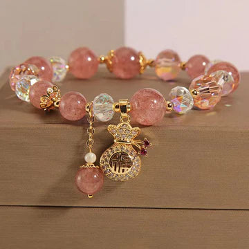 Buddha Stones "Wishing Love and Sweet Blessings"Strawberry Quartz Bracelet