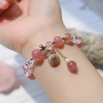 Buddha Stones "Wishing Love and Sweet Blessings"Strawberry Quartz Bracelet