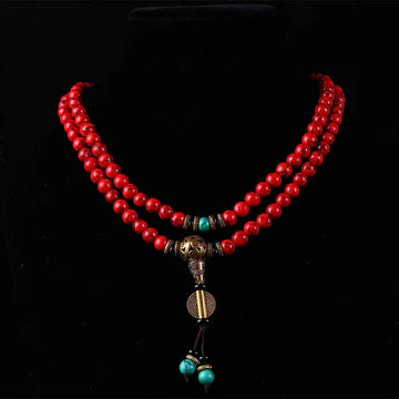 Buddha Stones Tibetan Mala Red Turquoise Lucky Necklace Bracelet