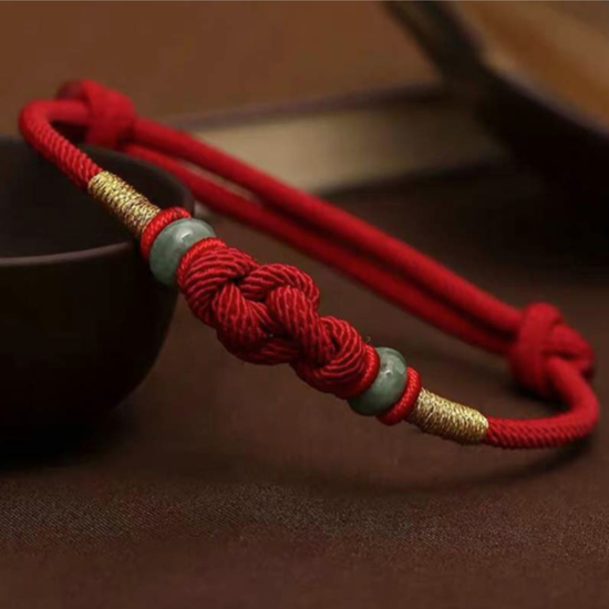 Buddha Stones Red String Jade Luck Fortune Knot Braided Couple Bracelet