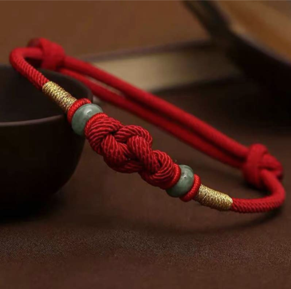 Buddha Stones Red String Jade Luck Fortune Knot Braided Couple Bracelet