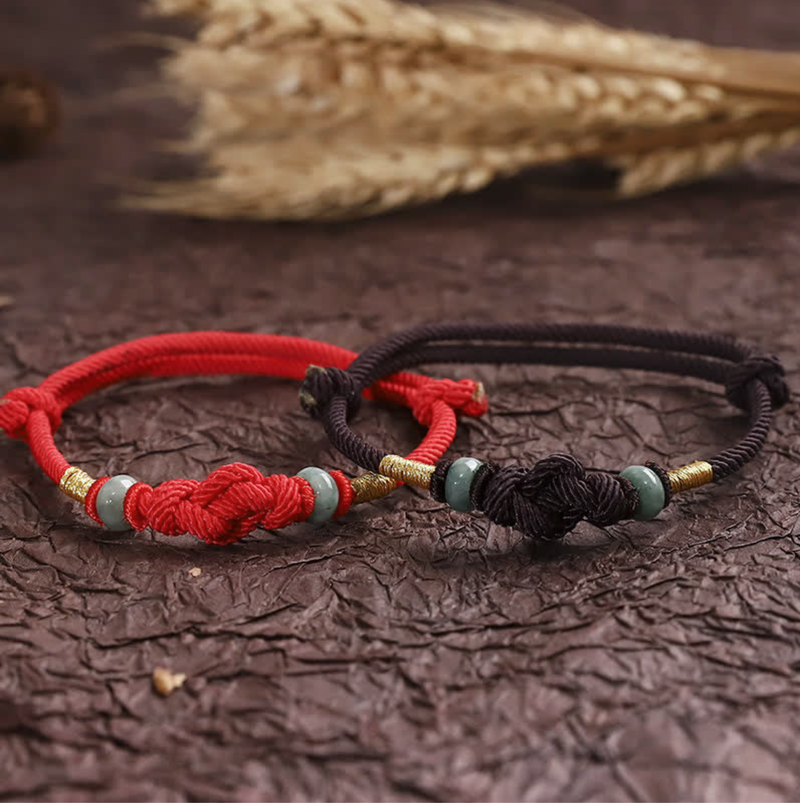 Buddha Stones Red String Jade Luck Fortune Knot Braided Couple Bracelet