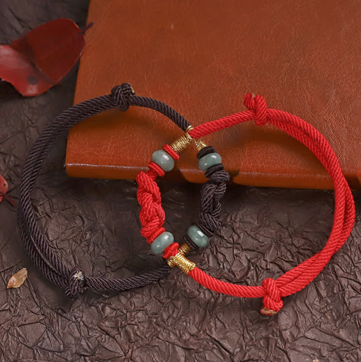 Buddha Stones Red String Jade Luck Fortune Knot Braided Couple Bracelet