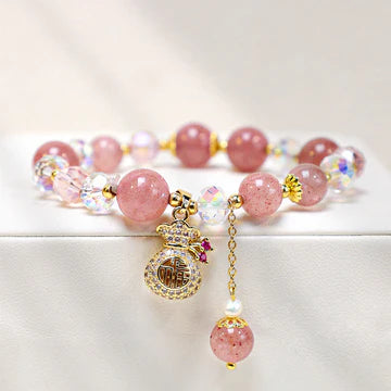 Buddha Stones "Wishing Love and Sweet Blessings"Strawberry Quartz Bracelet