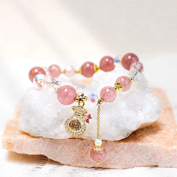 Buddha Stones "Wishing Love and Sweet Blessings"Strawberry Quartz Bracelet