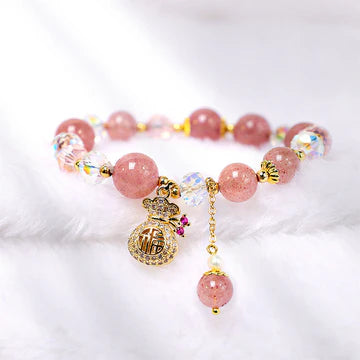 Buddha Stones "Wishing Love and Sweet Blessings"Strawberry Quartz Bracelet
