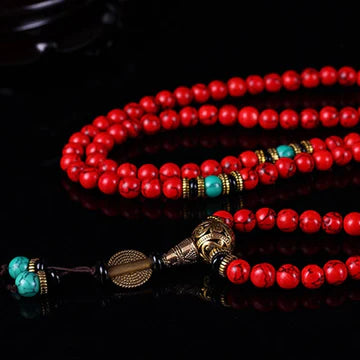 Buddha Stones Tibetan Mala Red Turquoise Lucky Necklace Bracelet