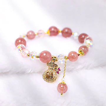 Buddha Stones "Wishing Love and Sweet Blessings"Strawberry Quartz Bracelet