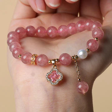 Buddha Stones "Wishing Love and Sweet Blessings" Quartz Bracelet