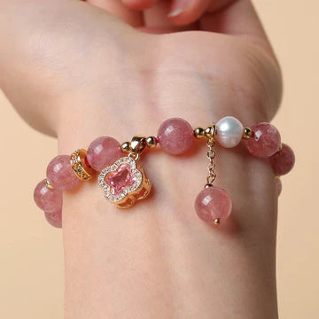 Buddha Stones "Wishing Love and Sweet Blessings" Quartz Bracelet