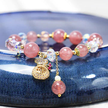 Buddha Stones "Wishing Love and Sweet Blessings"Strawberry Quartz Bracelet